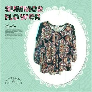 Cato Boho Lacey  Sleeve Top with Elastic Hem on Sleeves